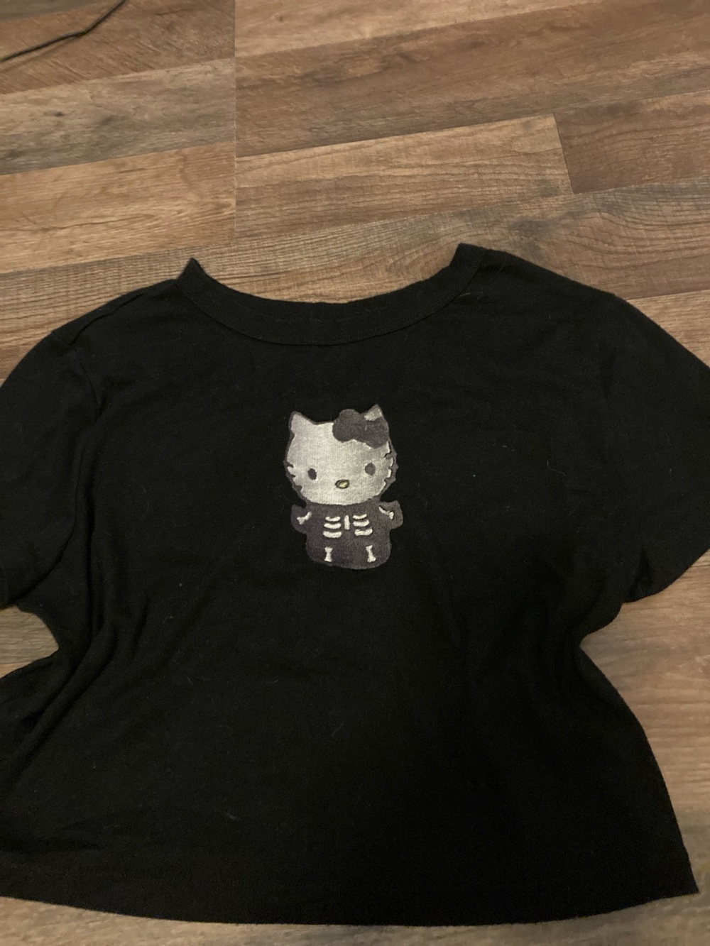Hello Kitty Black Tee with Silver Skeleton Kitty Graphic
